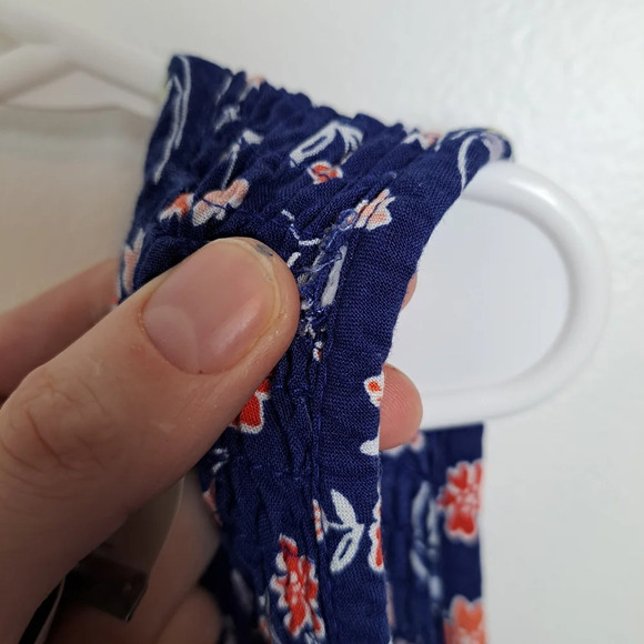 Unbranded Dark Blue Floral Smocked Girly Sleeveless Midi Dress Size Small - Picture 5 of 6